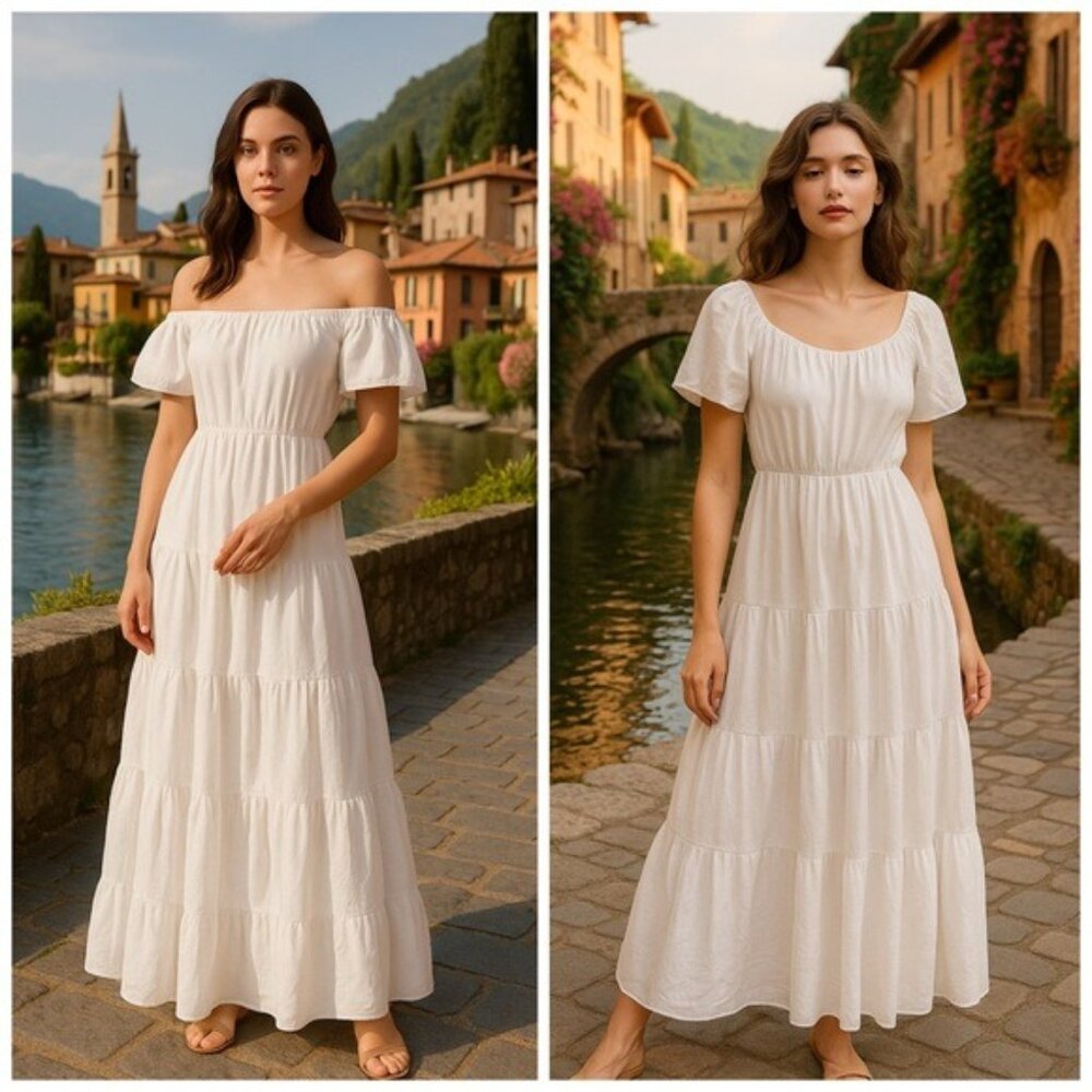 Loveimgs White Tiered Maxi Dress Cottagecore Romantic Summer Size Small NWT